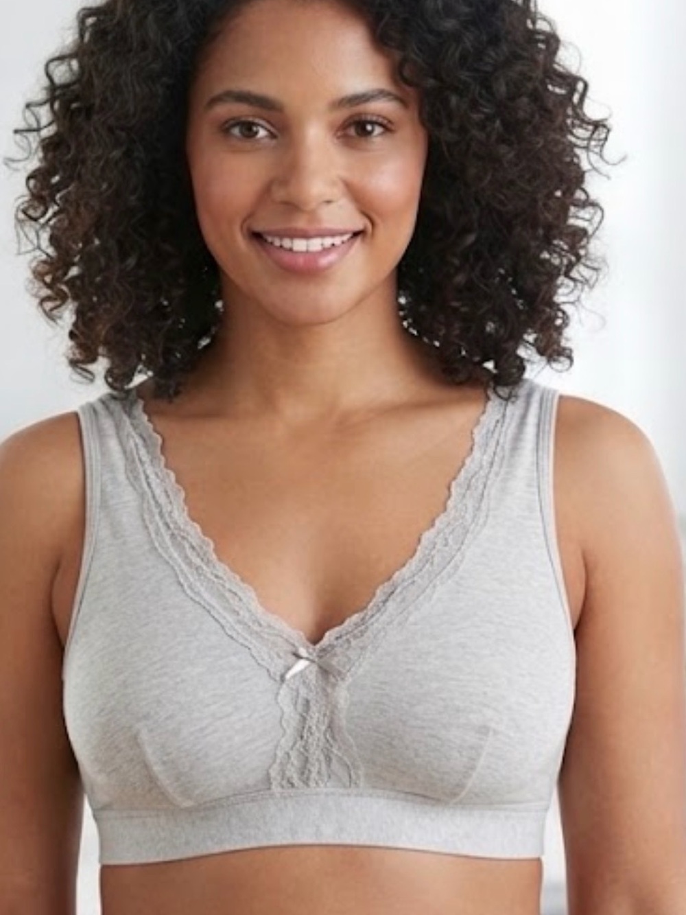 Fruit of the Loom Light Gray Lace V-Neck Bralette